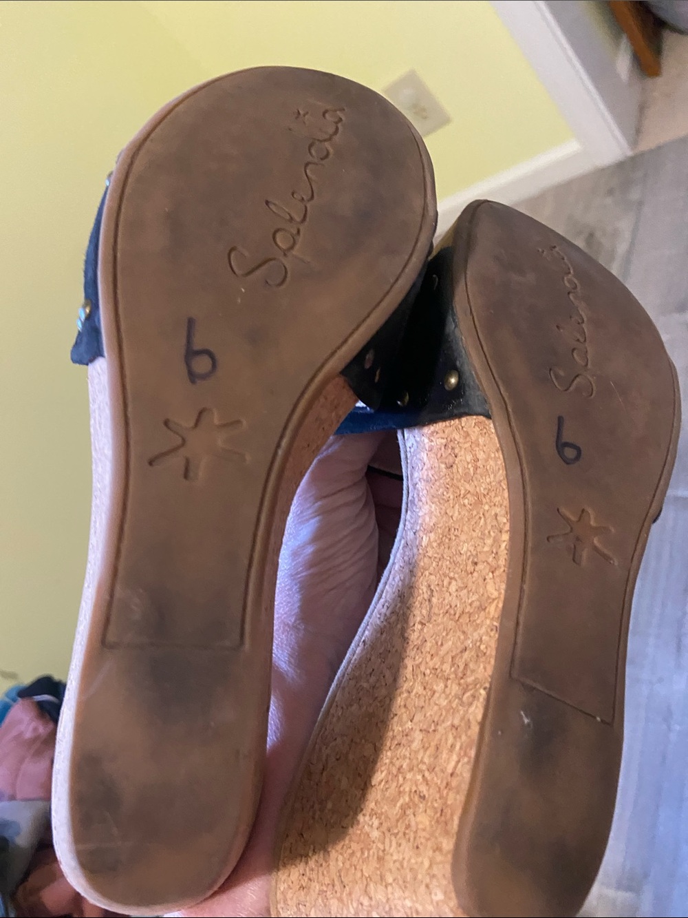 Splendid Black Suede Cork Wedge Slide Sandals - Picture 5 of 7